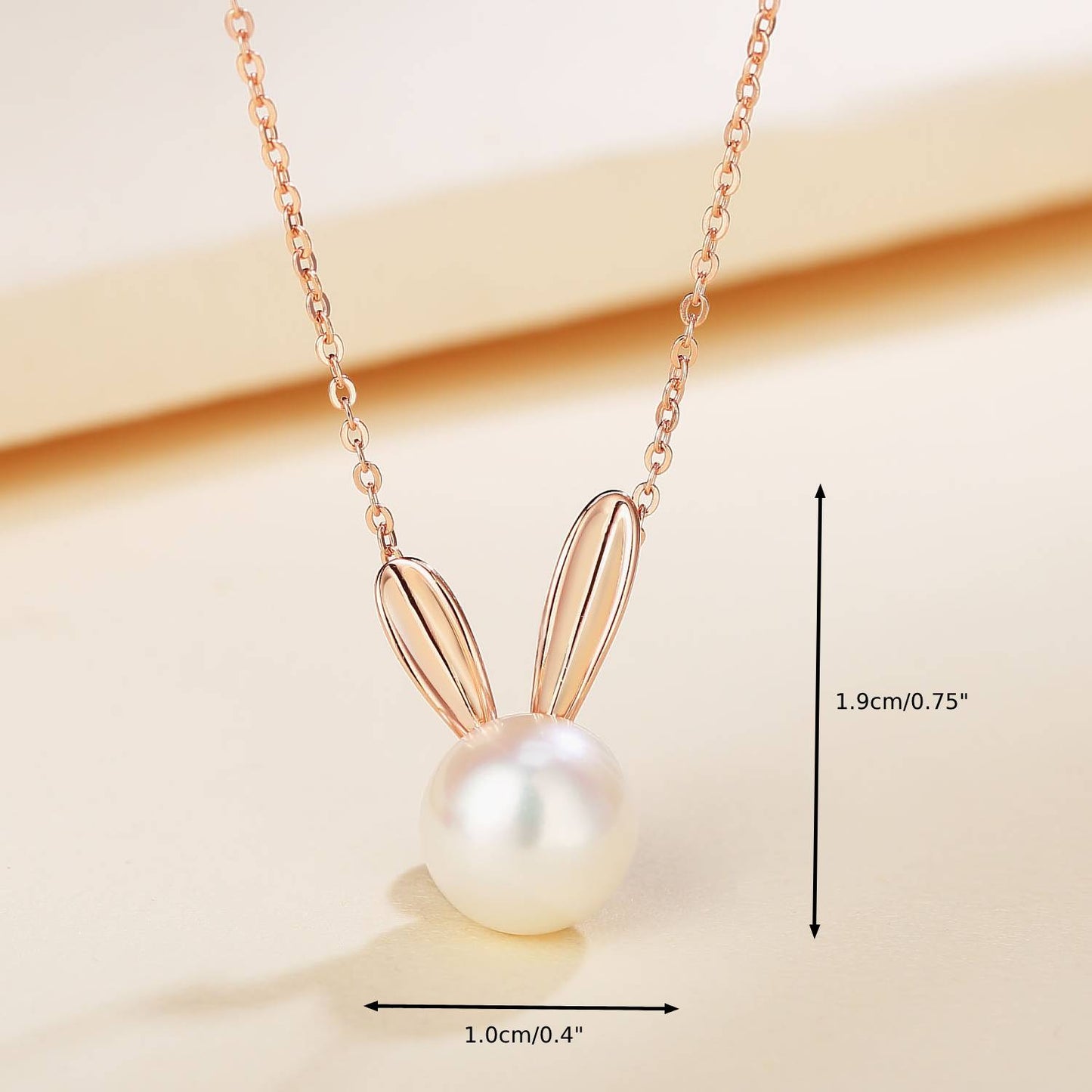 Cute Rabbit Necklace with Natural Pearls (8-9mm) in Sterling Silver (Rose)