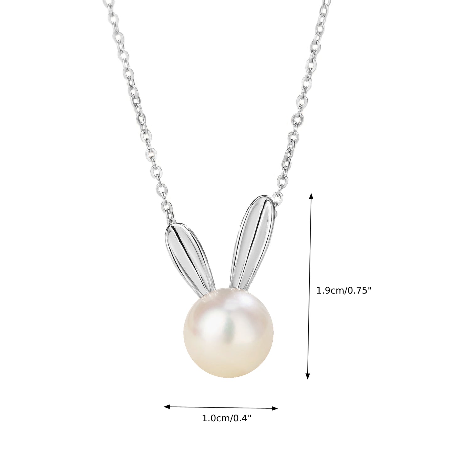 Cute Rabbit Necklace Iwith Natural Pearls (8-9mm) in Sterling Silver (Platinum)