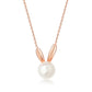 Cute Rabbit Necklace with Natural Pearls (8-9mm) in Sterling Silver (Rose)