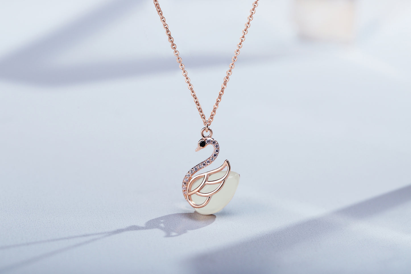 45cm(18'') Swan Necklace with Natural Jade CZ in Sterling Silver