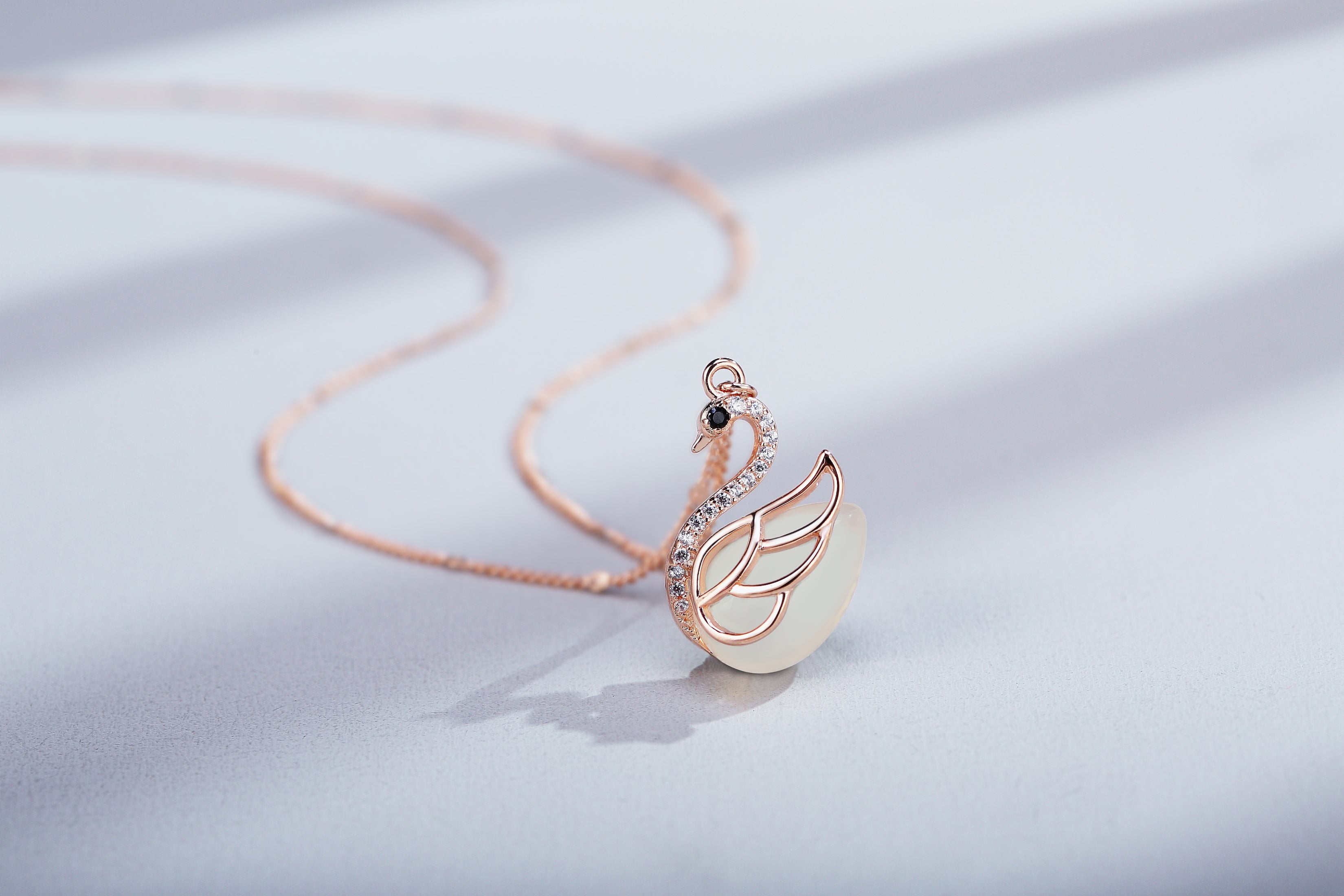 45cm 18 Swan Necklace with Natural Jade CZ in Sterling Silver