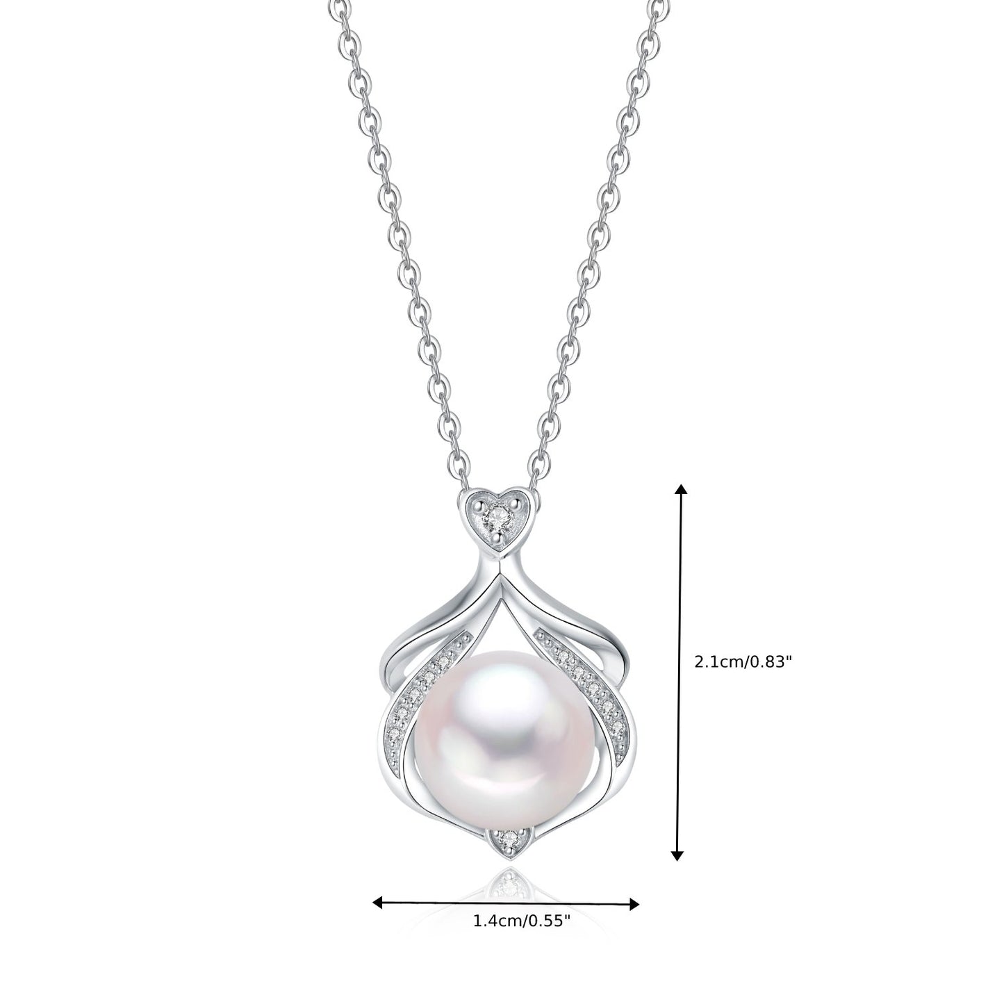Love Heart Necklace with Natural Pearl(8-9mm) CZ in Sterling Silver