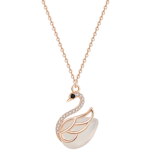 45cm(18'') Swan Necklace with Natural Jade CZ in Sterling Silver