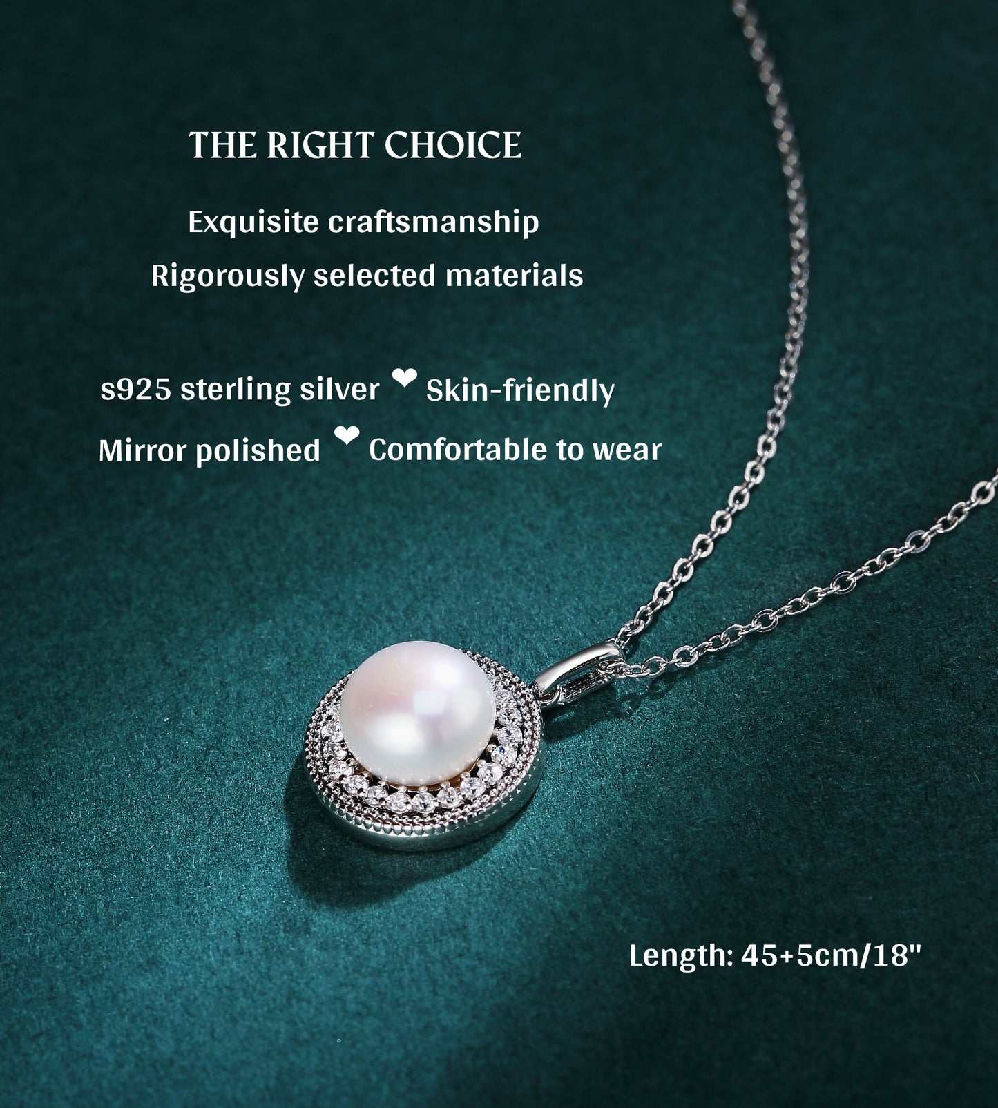 45cm(18'')Necklace with Natural Pearl in Sterling Silver