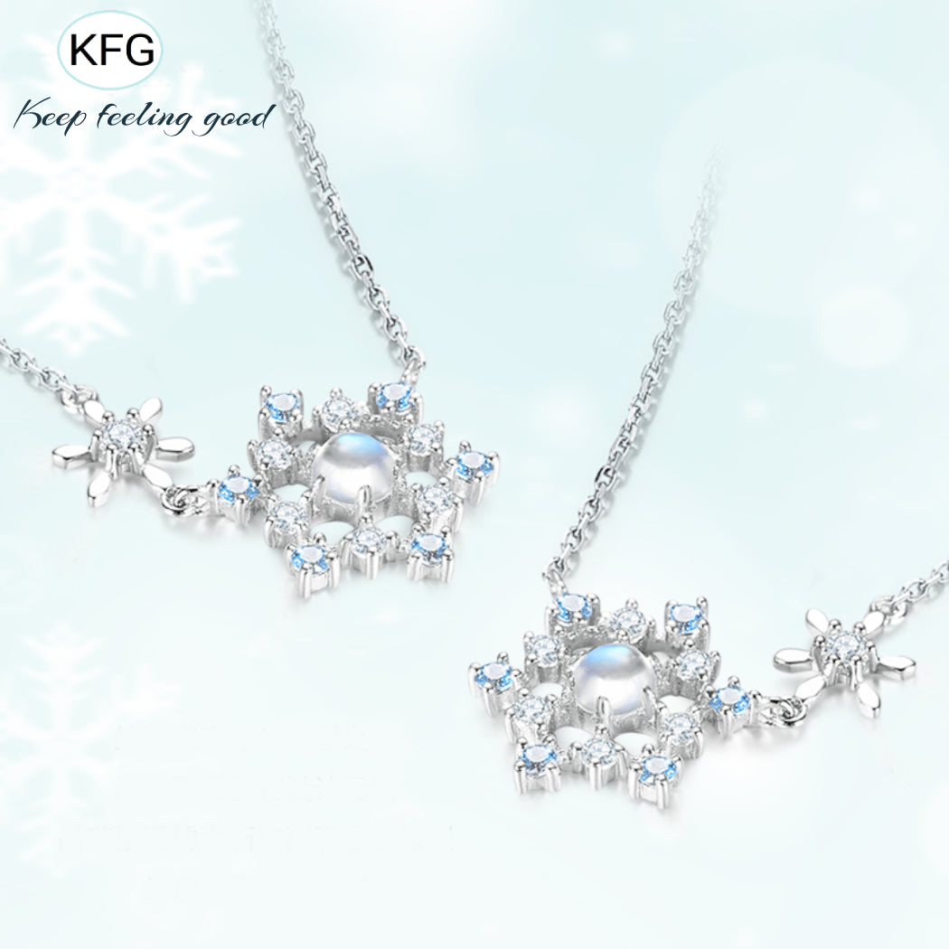 Snowflake Necklace with Moonstone & Cubic Zirconia in Sterling Silver